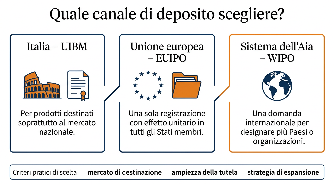 Canali di deposito del design industriale: UIBM Italia, EUIPO Unione europea e sistema dell&rsquo;Aia WIPO