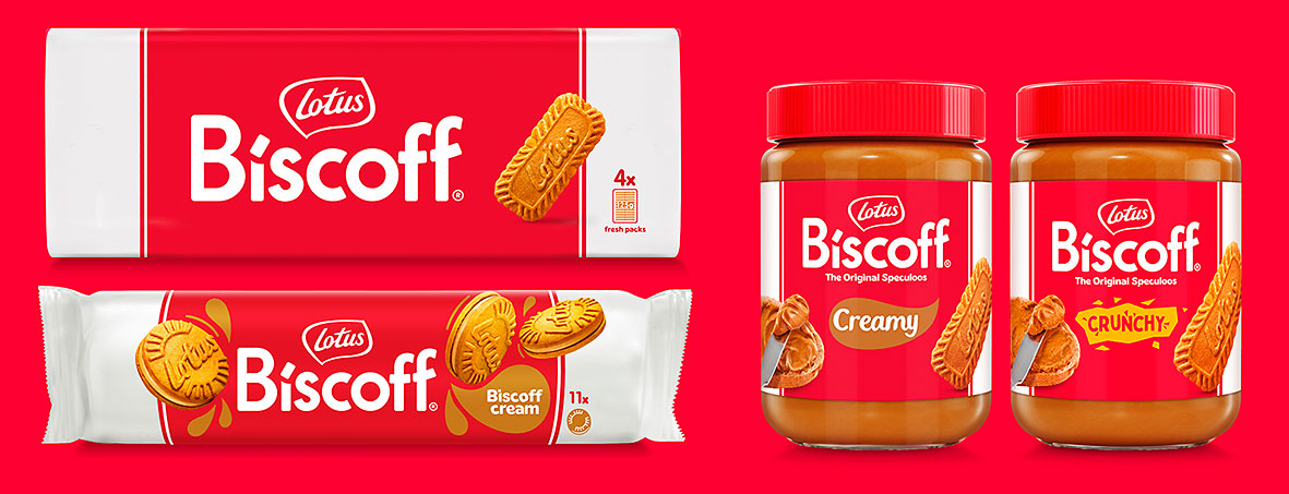 Alcuni prodotti Biscoff in commercio: la domanda di marchio di colore voleva richiamare l’intera linea grafica delle confezioni rosse a strisce bianche.